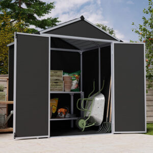 6' x 5' Palram Rubicon Double Door Plastic Garden Shed - Dark Grey (1.85m x 1.53m)