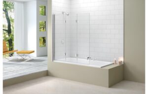 Merlyn Vivid 3 Fold Hinge Bath Screen 1400 x 1500mm Clear/Polished Silver