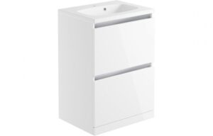BTL Carino 2 Drawer Floor Standing Vanity Unit inc Basin 600mm White Gloss
