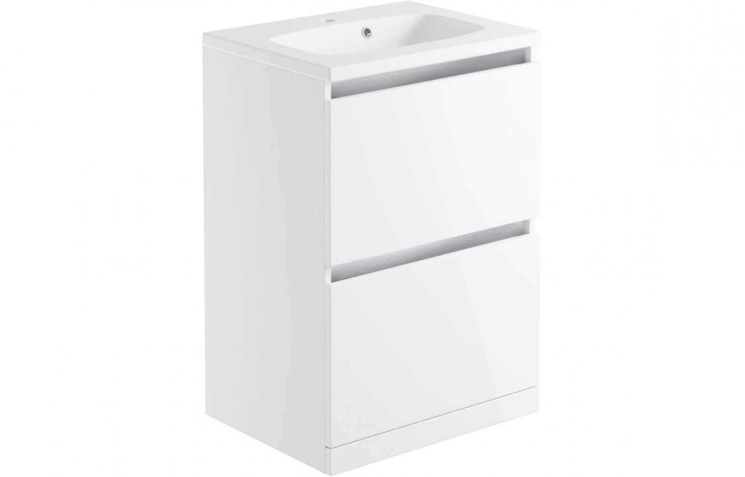 BTL Carino 2 Drawer Floor Standing Vanity Unit inc Basin 600mm White Gloss