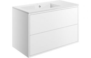 BTL Perla 2 Drawer Wall Vanity Unit inc Basin 900mm Matt White