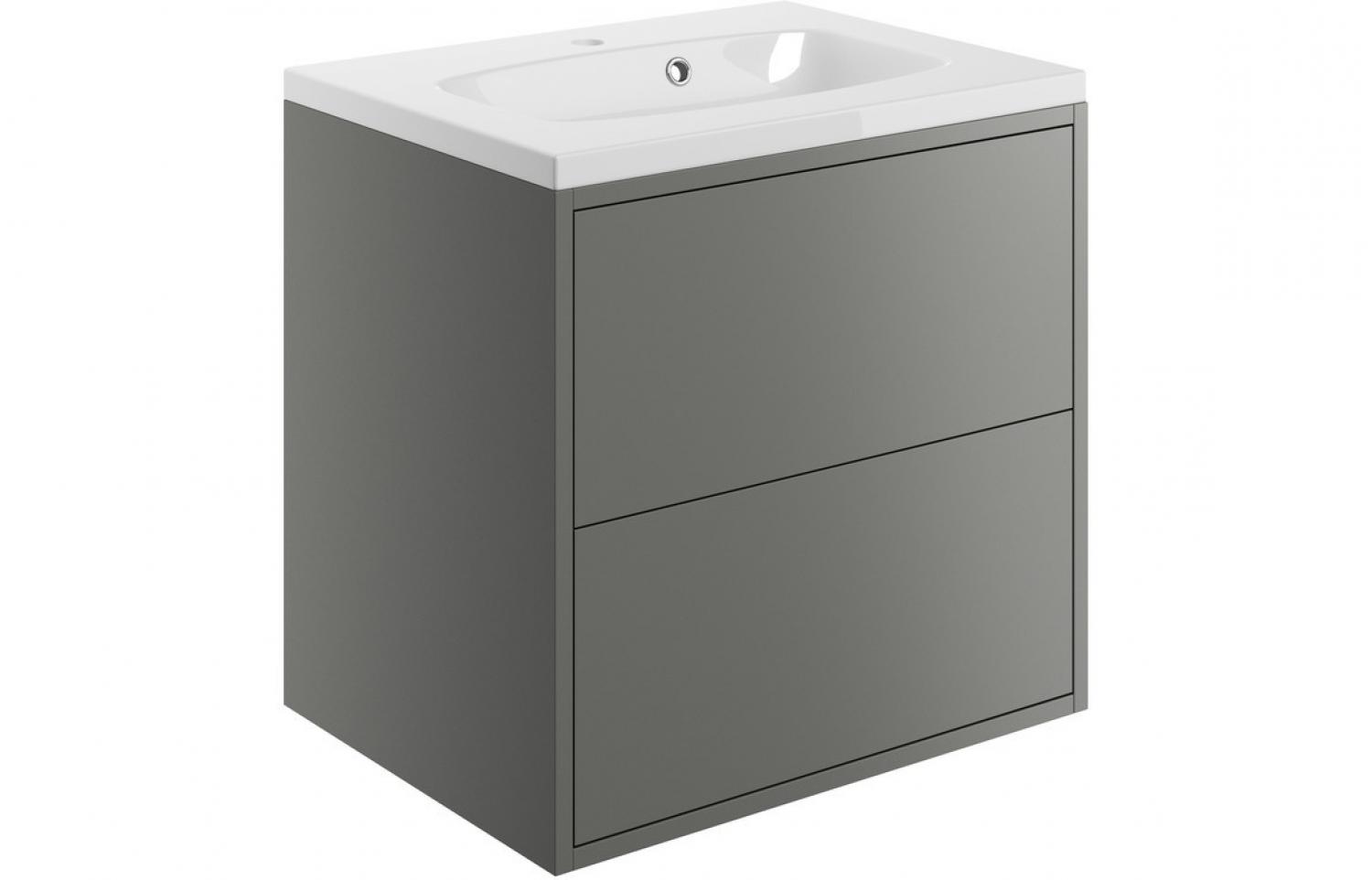 BTL Perla 2 Drawer Wall Vanity Unit inc Basin 600mm Matt Grey