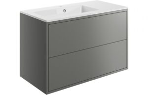 BTL Perla 2 Drawer Wall Vanity Unit inc Basin 900mm Matt Grey