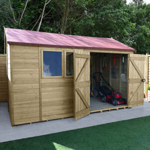 12' x 8' Forest Premium Tongue & Groove Pressure Treated Double Door Reverse Apex Shed (3.65m x 2.52m)