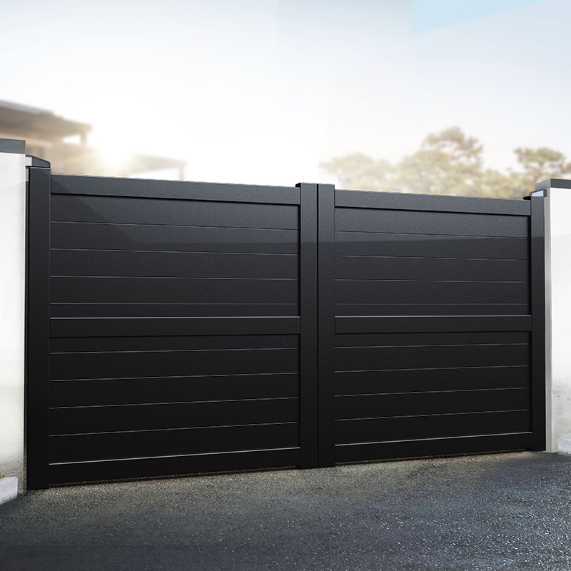 Exeter Premium Metal Driveway Double Gates - Black - Garden Sheds Direct