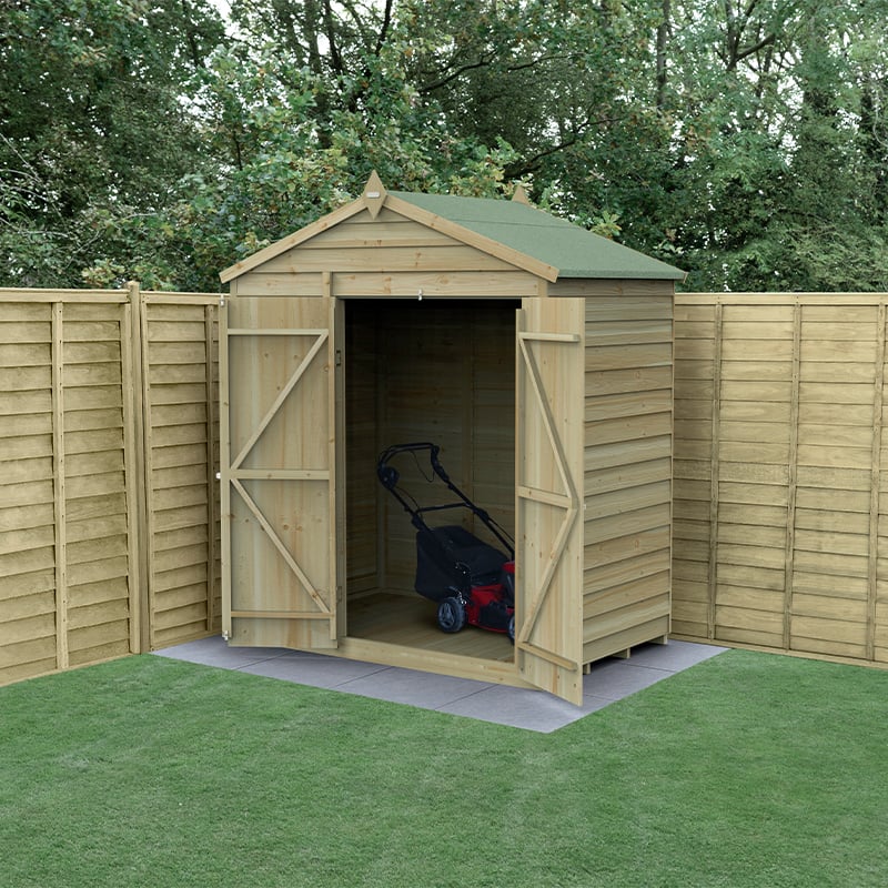 6' x 4' Forest 4Life 25yr Guarantee Overlap Pressure Treated Windowless Double Door Apex Wooden Shed (1.99m x 1.23m) - Next Working Day Delivery