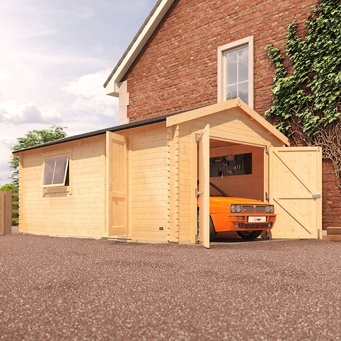 16'x14' The Malayan Garage 44mm Log Cabin - 0% Finance - Buy Now Pay Later - Tiger Sheds