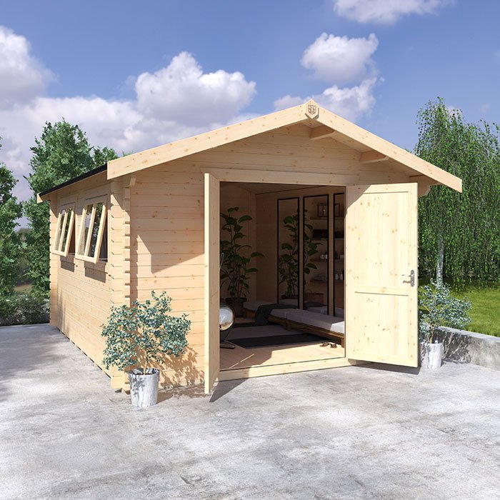 Garden Office - 14'x12' Rayner Log Cabin - Workshop Log Cabins - 0% Finance - Buy Now Pay Later - Tiger Sheds