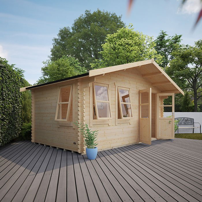 Garden Office - 12'x16' The Zeta 44mm Log Cabin - 0% Finance - Buy Now Pay Later - Tiger Sheds