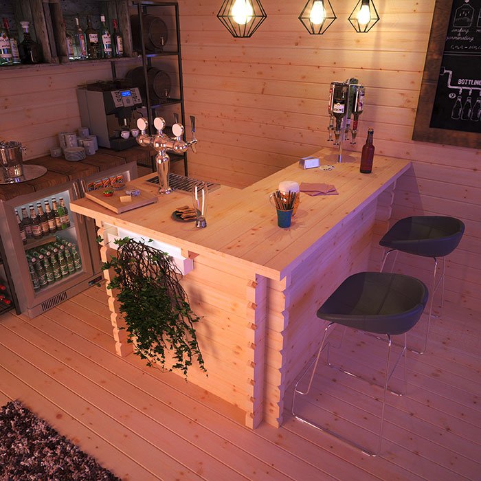 6'x4' Corner Summerhouse Bar 44mm - Garden Bar For Use In Sheds, Summerhouses & Log Cabins - 0% Finance - Buy Now Pay Later - Tiger Sheds