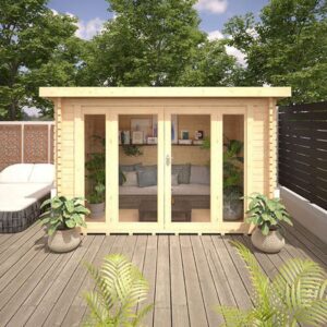 Garden Office & Garden Gym Room - 12'x8' The Aura 44mm Log Cabin - 0% Finance - Buy Now Pay Later - Tiger Sheds