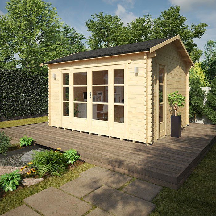 Garden Office - 12'x12' The Balinese 44mm Log Cabin - 0% Finance - Buy Now Pay Later - Tiger Sheds