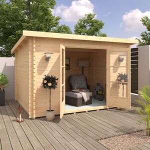 Garden Office - 14'x8' The Blake Log Cabin - 44mm Pent Log Cabins - 0% Finance - Buy Now Pay Later - Tiger Sheds