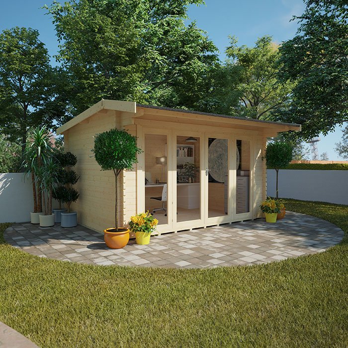 Garden Office & Garden Gym Room - 14'x10' The Clara 44mm Log Cabin - 0% Finance - Buy Now Pay Later - Tiger Sheds