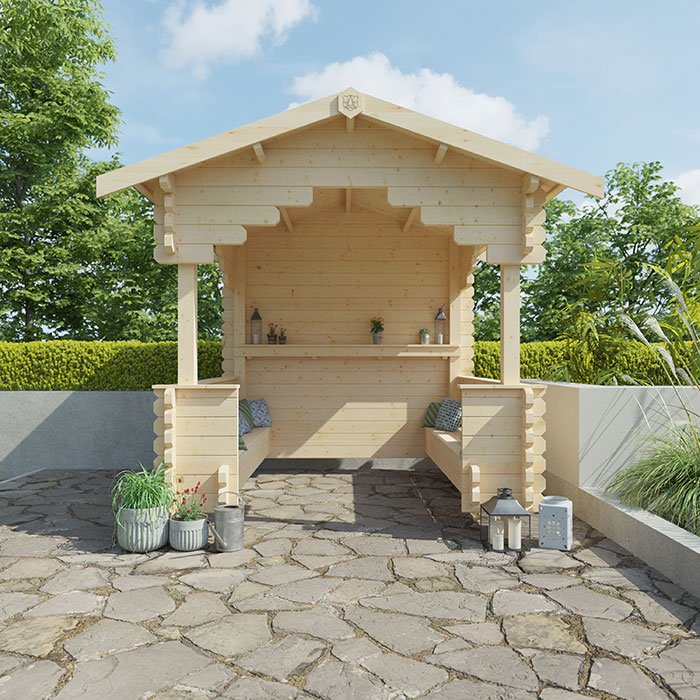 8'x8' Wooden Garden Shelter 44mm Log Cabin - 0% Finance - Buy Now Pay Later - Tiger Sheds